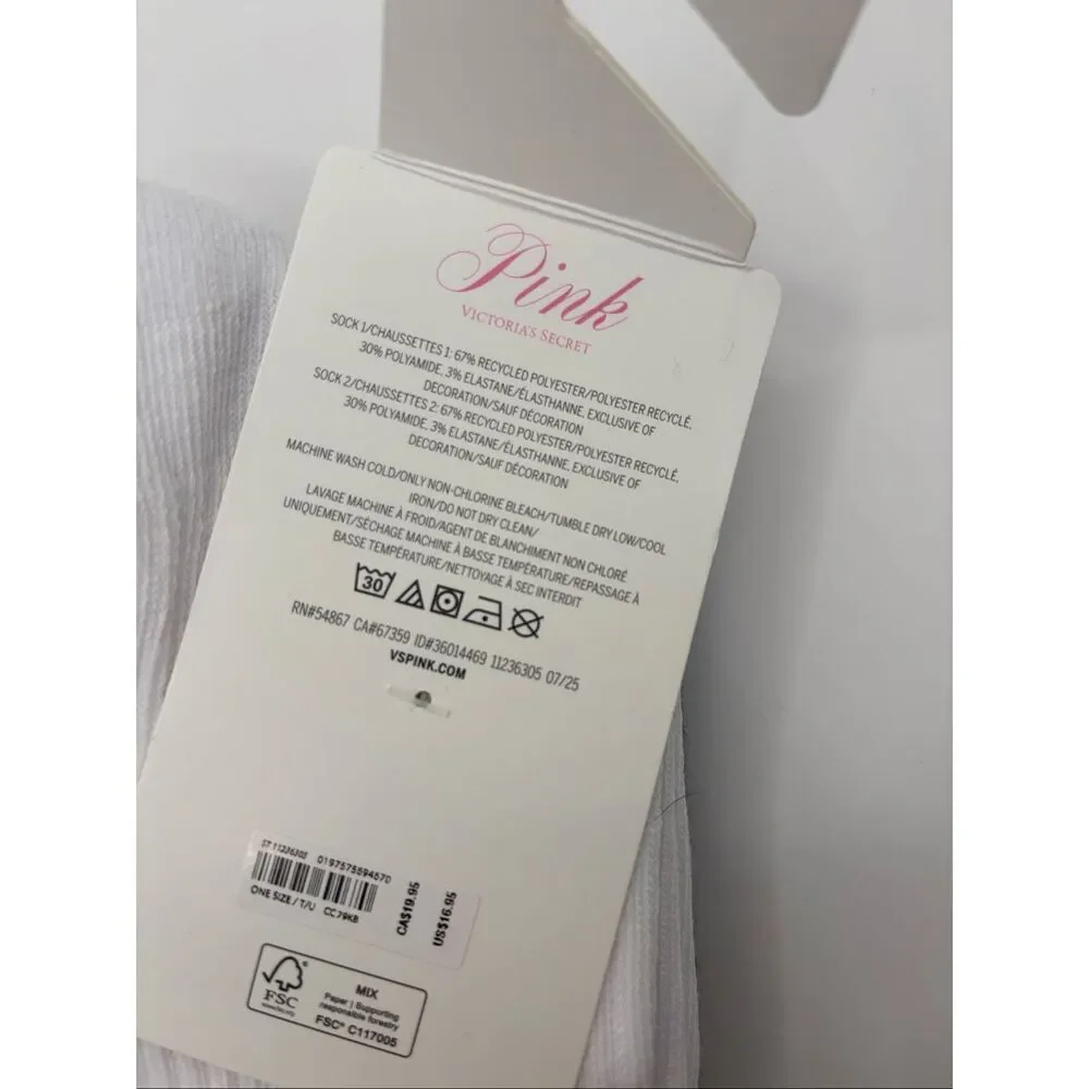 PINK Victoria’s Secret 2-Pack Crew Socks White Black One Size NWT